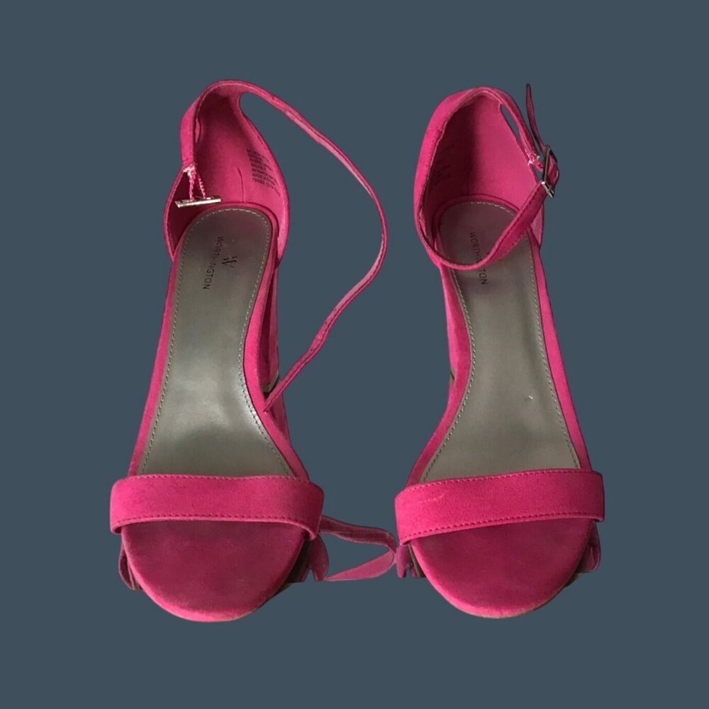 Hot Pink Suede Ankle Strap Block Heel Sandals Womens Size 9